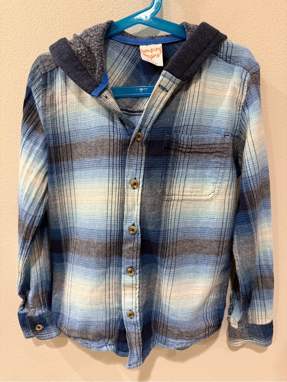 jumping beans Blue & Gray Plaid Hooded Button-Down Shirt